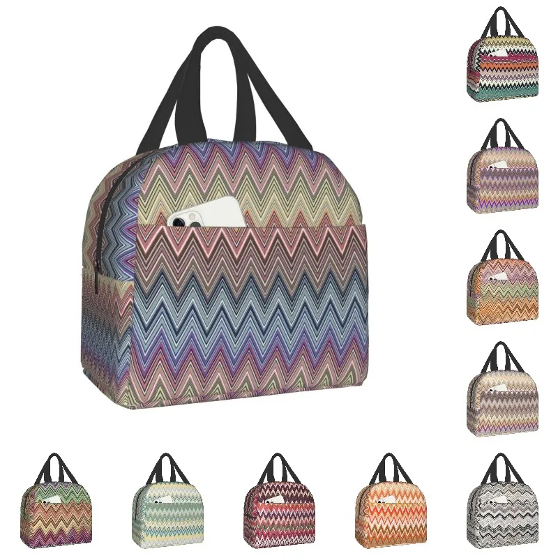 

Роскошный Портативный Ланч-бокс «ЗигЗаг» для женщин, термоизолированная камуфляжная Термосумка с геометрическим рисунком в богемном стил...