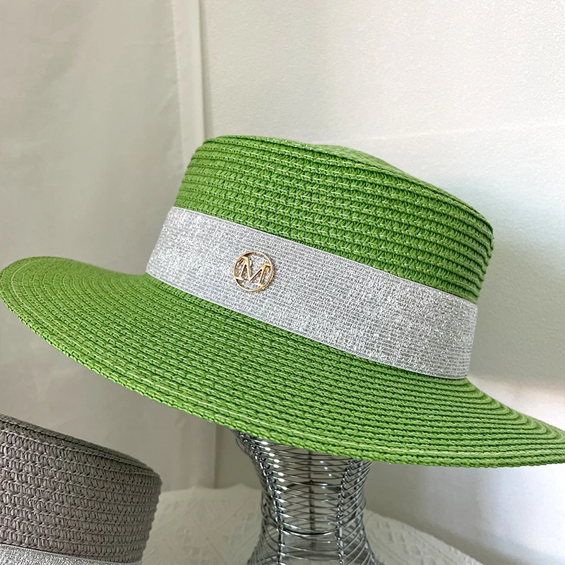 Шляпа женская Соломенная Панама с широкими полями и надписью M для отдыха на море