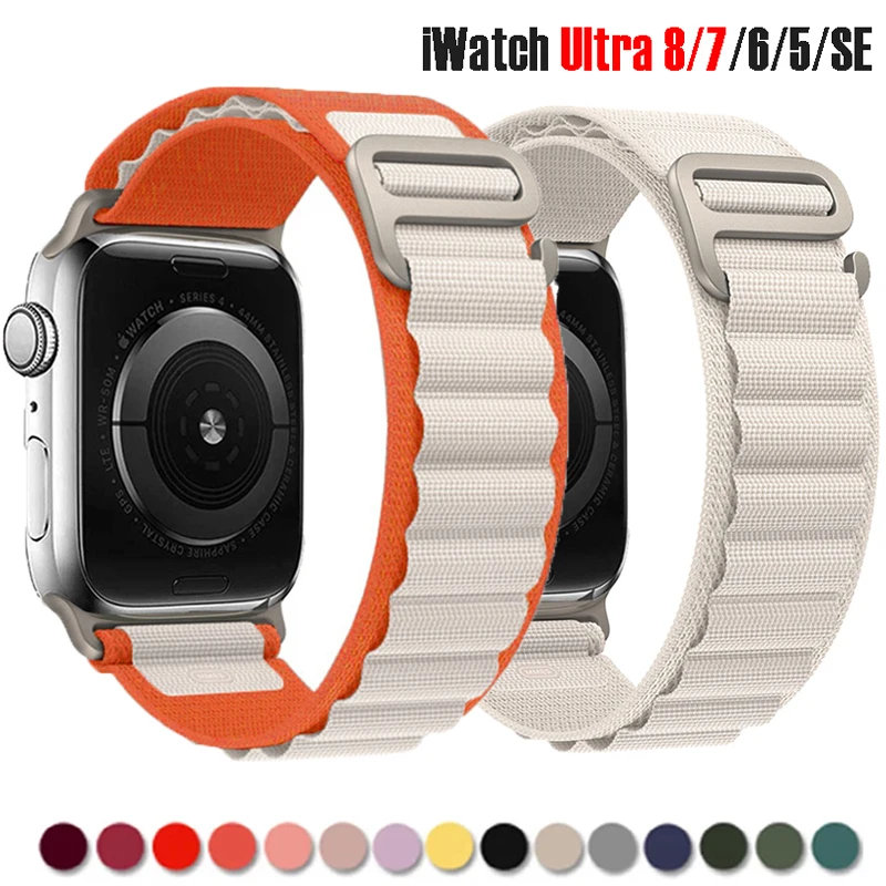 

Ремешок Alpine для Apple watch band Ultra, нейлоновый браслет для iWatch series 7 6 5 4 3 se 8, 49 мм 44 мм 40 мм 45 мм 41 мм 42 мм 38 мм 49 мм
