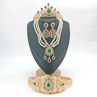 algerian bridal jewelry set queens crown pearl necklace female earrings set gown gown waist chain wedding metal belt