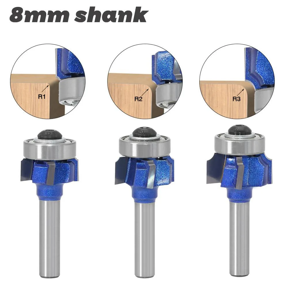 

1PC 8MM Shank Milling Cutter Wood Carving Woodworking R1mm R2mm R3mm Trimming Knife Edge Trimmer 4 Teeth Wood Router Bit