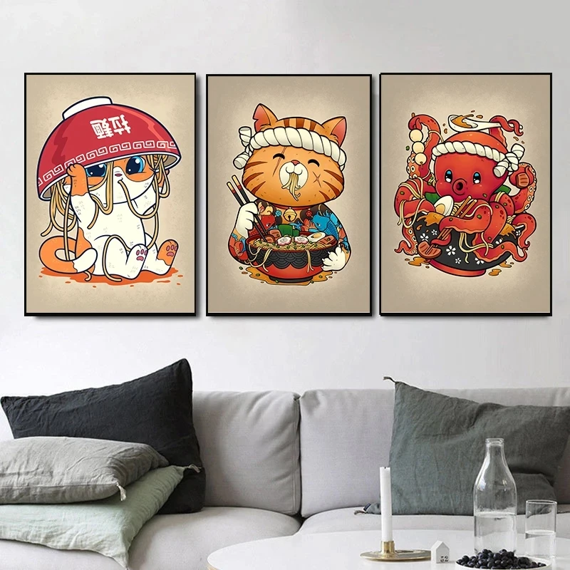 Японский котенок декоративная живопись укиё-э суши ресторан японский рамен
