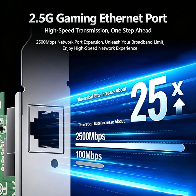 Фото ﻿   Сетевая карта KEBIDUMEI 2,5G PCI-E с разъемом RJ45, чип AN8811PRN, 1000 Мбит/с, 2,5 Гбит/с, адаптер контроллера Ethernet LAN PCIE X1 для Win10/11 №2