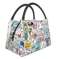 doctors nurse print thermal lunch bag women portable insulated cooler bag picnic office reusable packed lunch box bags