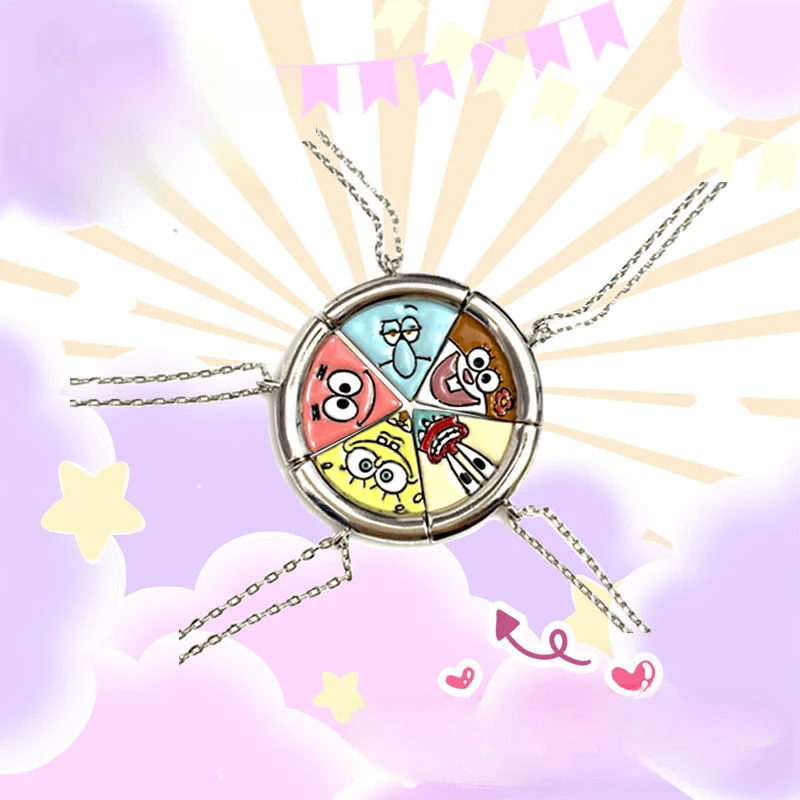 

SpongeBob Patrick Star Creative Pizza Magnetic Necklace Cute Cartoon Sandy High Beauty Titanium Steel Couple Best Friend Gift