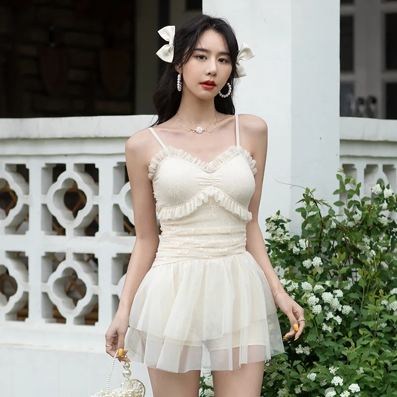 

Sweet Princess One Piece Swimsuit Female Siamese Cover Belly Thin Swimsuit Sexy Small Chest Fairy Korean Hot Spring Swimswear