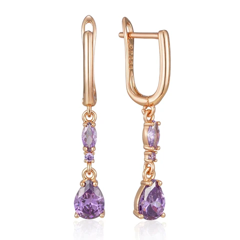 Серьги-подвески Wbmqda фиолетовые из меди с покрытием розового золота 585 пробы