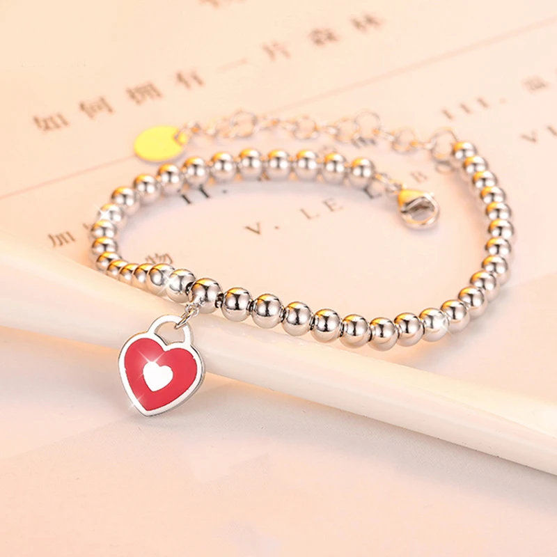 

Designer Classic 4mm Bead Bracelet Mini Heart Charm 925 Sterling Silver Luxury Jewelry Woman Minimalism Accessory Gift for Love