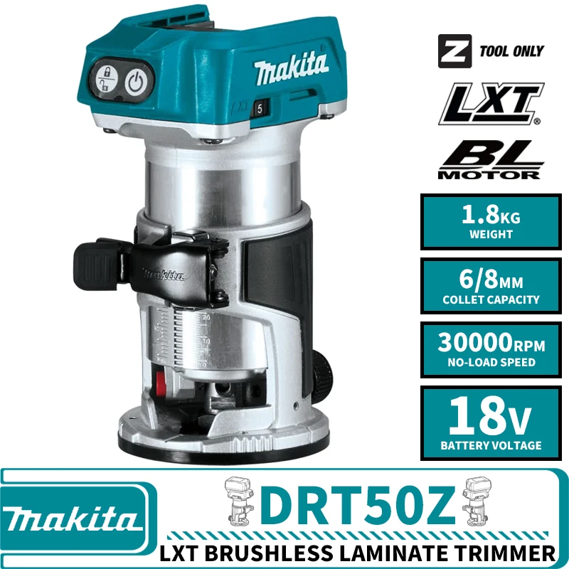 

Makita DRT50Z LXT бесщеточный беспроводной триммер для ламината 18 в столярные литиевые инструменты DRT50ZJX9 30000 об/мин Электрический триммер для деревообработки