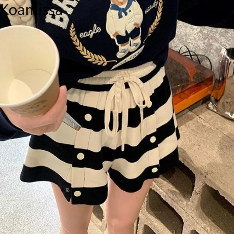 Koamissa Fashion New Women Striped Shorts Ladies High Waist Slimming Summer Short Femme Loose Causal Wide Leg Pants Ropa Mujer