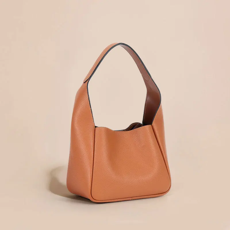 2023 new head layer lychee grain tote bag fashion shoulder armpit bag female vegetable basket bucket bag