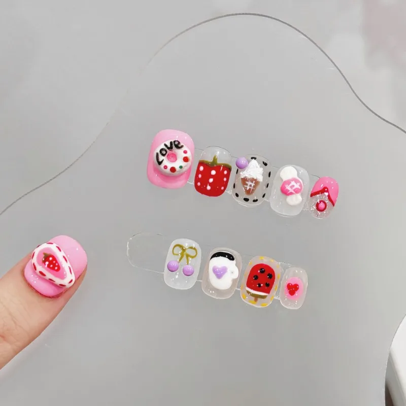 Ручная работа Короткие накладные ногти десертный пончик кавайный Набор для