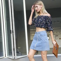 vintage washed casual loose a line skirts women summer stretch zipper ladies denim skirt sexy new high waist solid mini skirts
