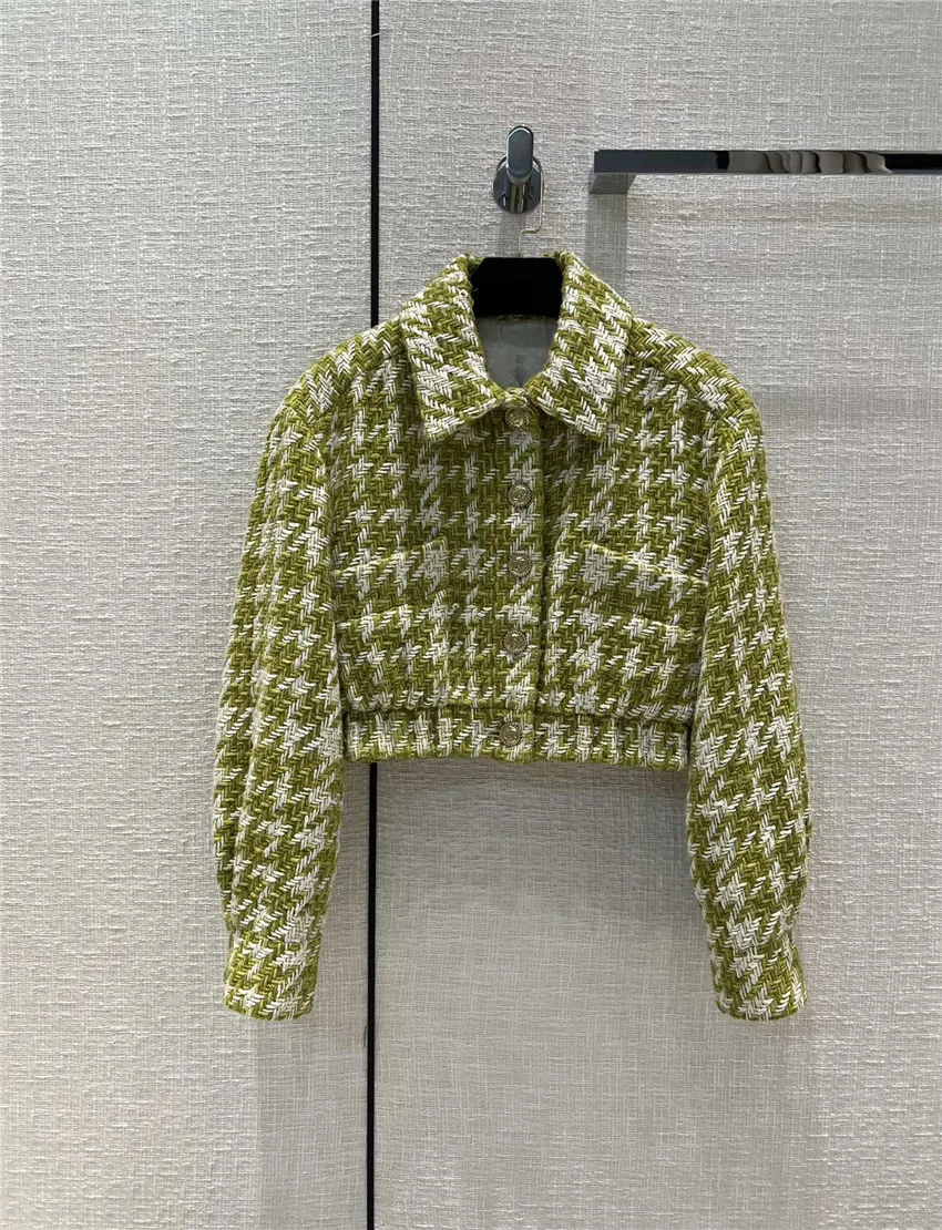 

Top Quality Medieval Series Women 100% Silk Lining Turn Down Collar Houndstooth Tweed Jacket Coat