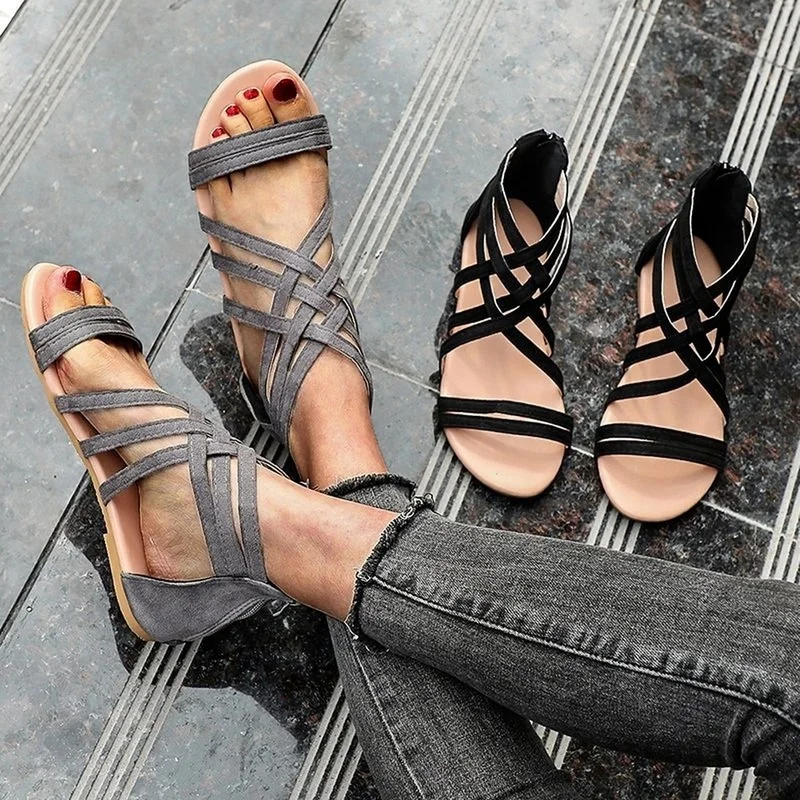 

2022 New Summer Female Gladiator Beach Shoes Women Sandals Back Rome Style Flats Zapatos De Mujer