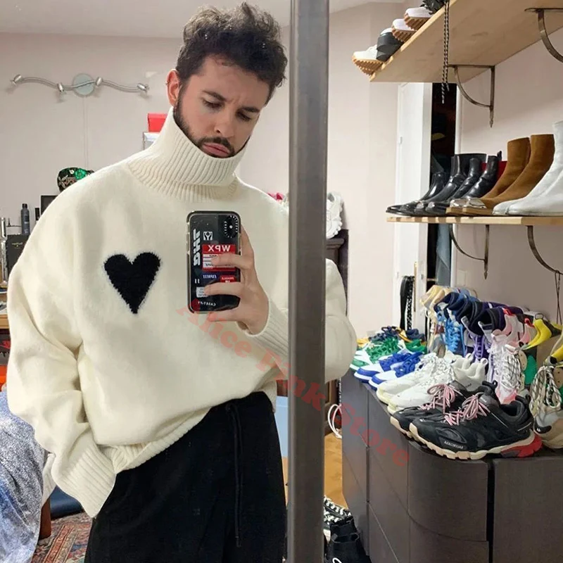 

Women's sweater 2023 New Luxury love Embroidered turtleneck Korean fashion Harajuku loose All-match pullover coat Streetwear Y2k