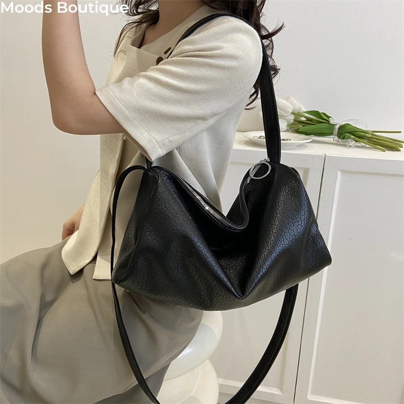 

MOODS Litchi Embossed Shoulder Bags 2023 Luxury Designer Handbag Dual Strap Black Crossbody Hobo Bag Large Capacity Shopper Tote