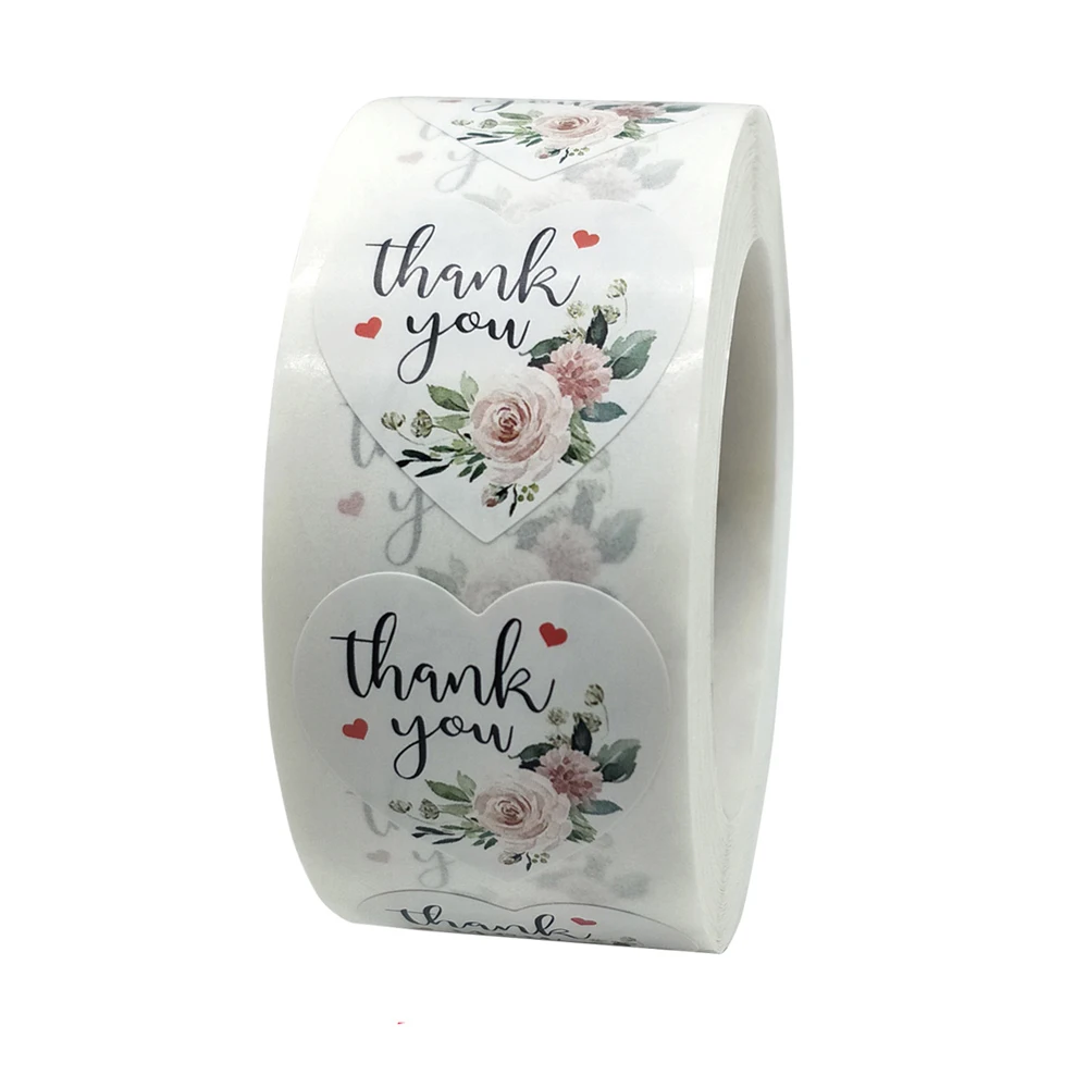 

100-500 pcs Thank You Sticker Heart Floral Seal Labels Cute Paper Stickers For Wedding Party Cards Envelope Stationery Sticker