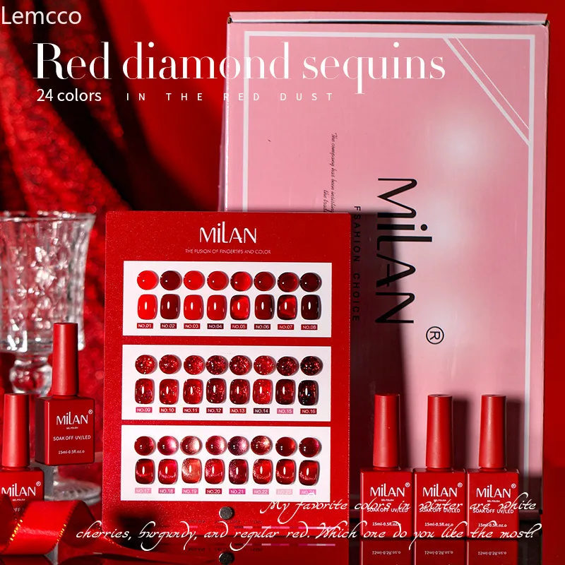 Фото Lemcco 24 цвета Wine Red 15 мл Набор гель-лаков для ногтей с цветной картой, УФ-гель для ногтей Soak Off, на Рождество, Новый год и Хэллоуин №1
