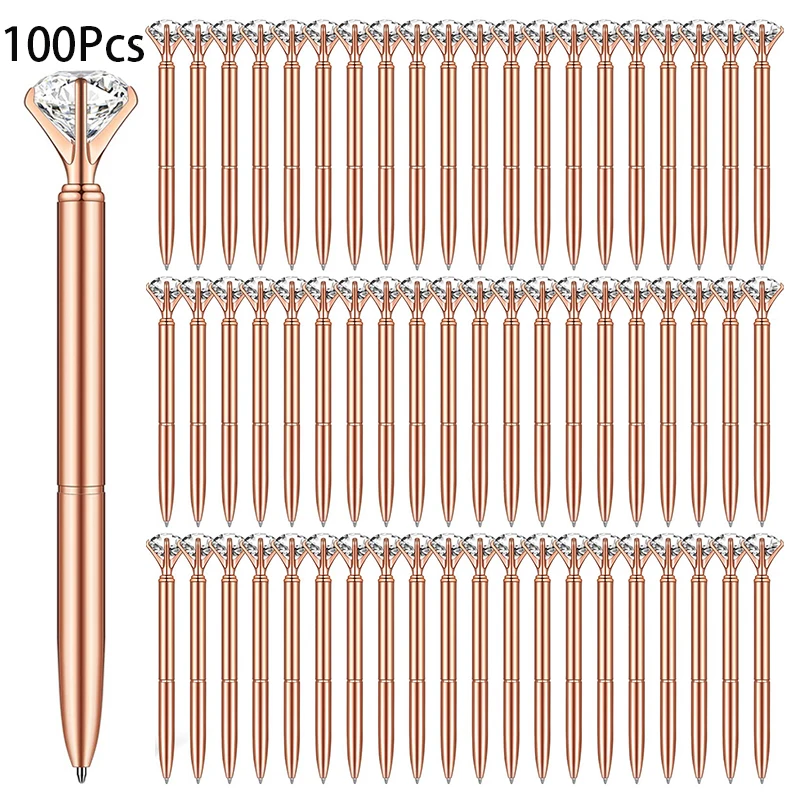 

100 шт. шариковая ручка из розового золота с бриллиантами, искусственные кристаллы, гелевые ручки, металлические шариковые ручки, ручки для гостей свадьбы