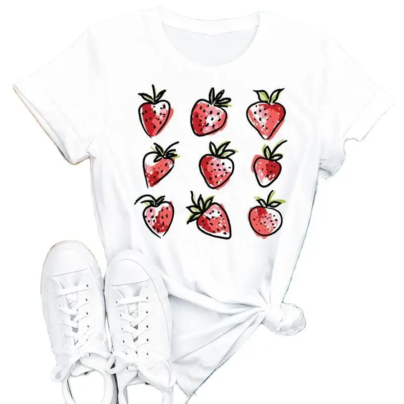 

Футболка женская/мужская оверсайз с коротким рукавом и принтом клубники