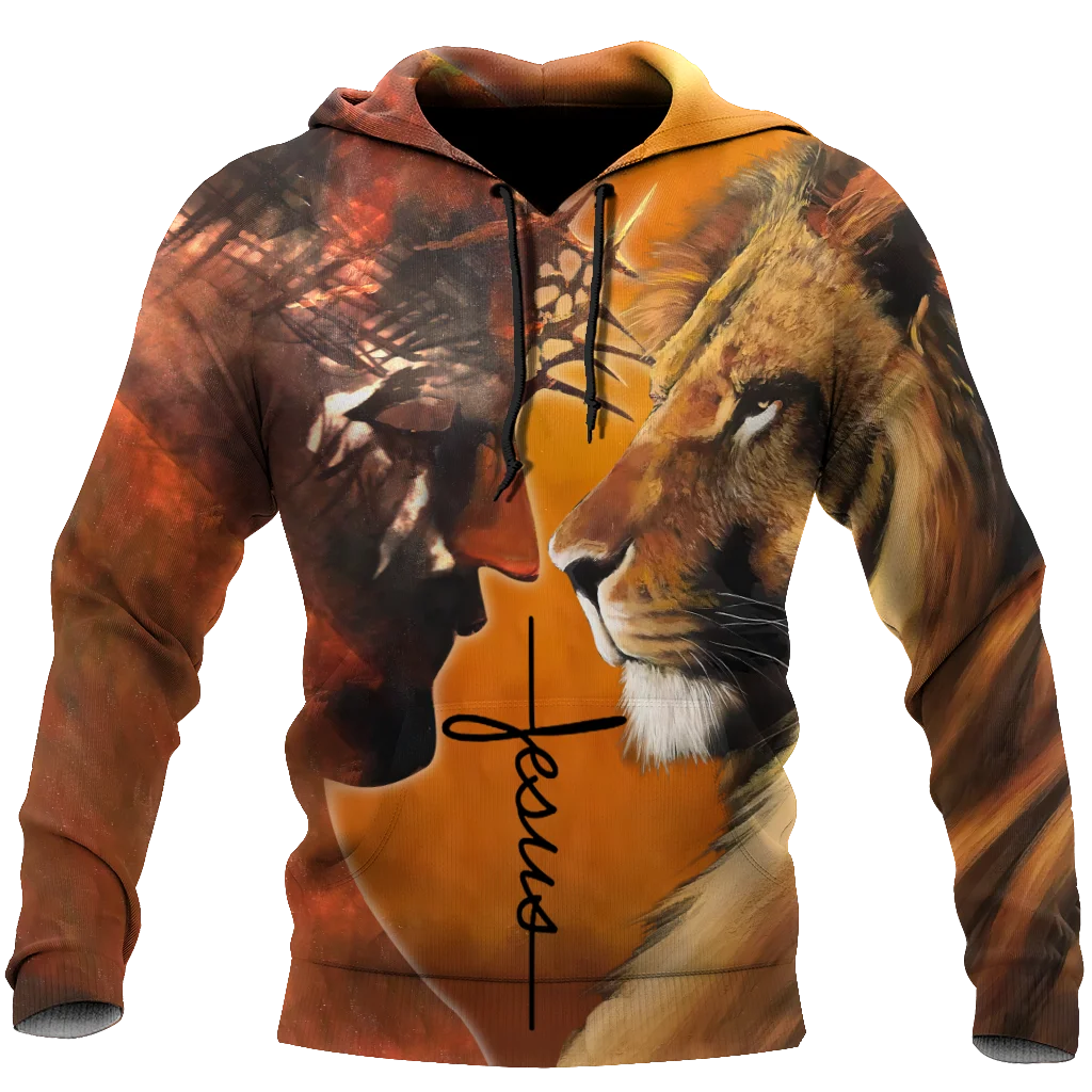 Fashion Spring and Autumn Animal Hoodie Black Lion 3D Full Print men's sweatshirt neutral pullover Casual jacket 6XL