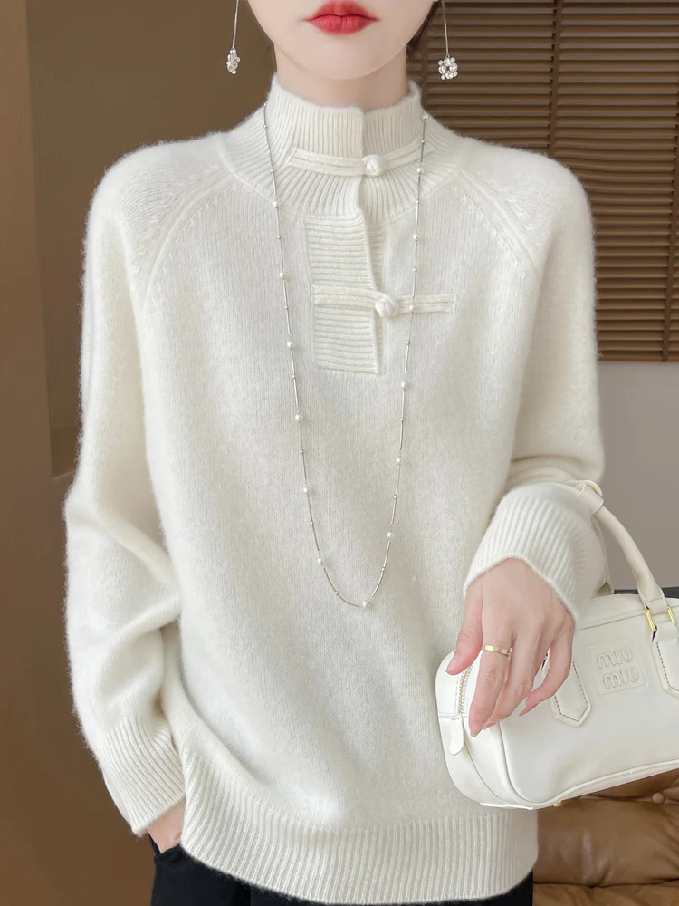 Женский пуловер с круглым вырезом вязаный шерстяной свитер средней высоты