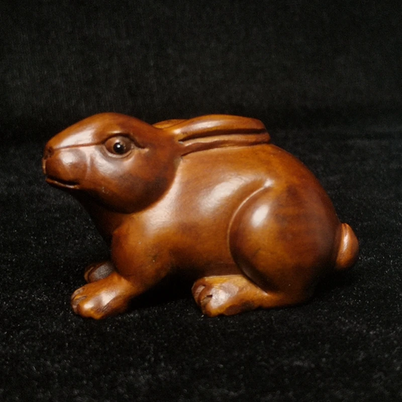 

Japanese boxwood hand carved Lovely Rabbit Figure statue netsuke desk Decoration
