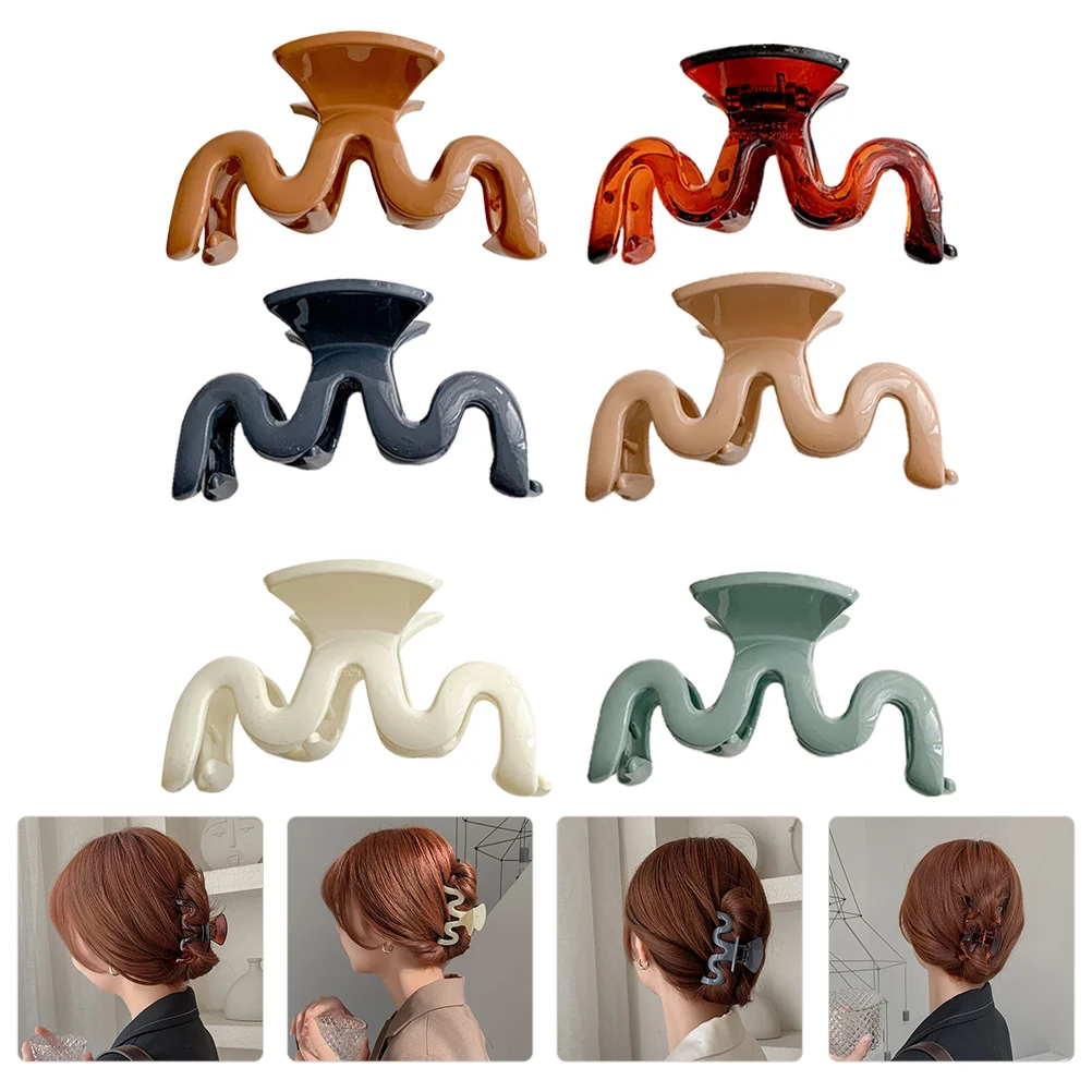 

6 Pcs Grip Girls Tiara Hair Clip Non-slip Wavy Claw Clamp Acrylic Barrette Women Jaw