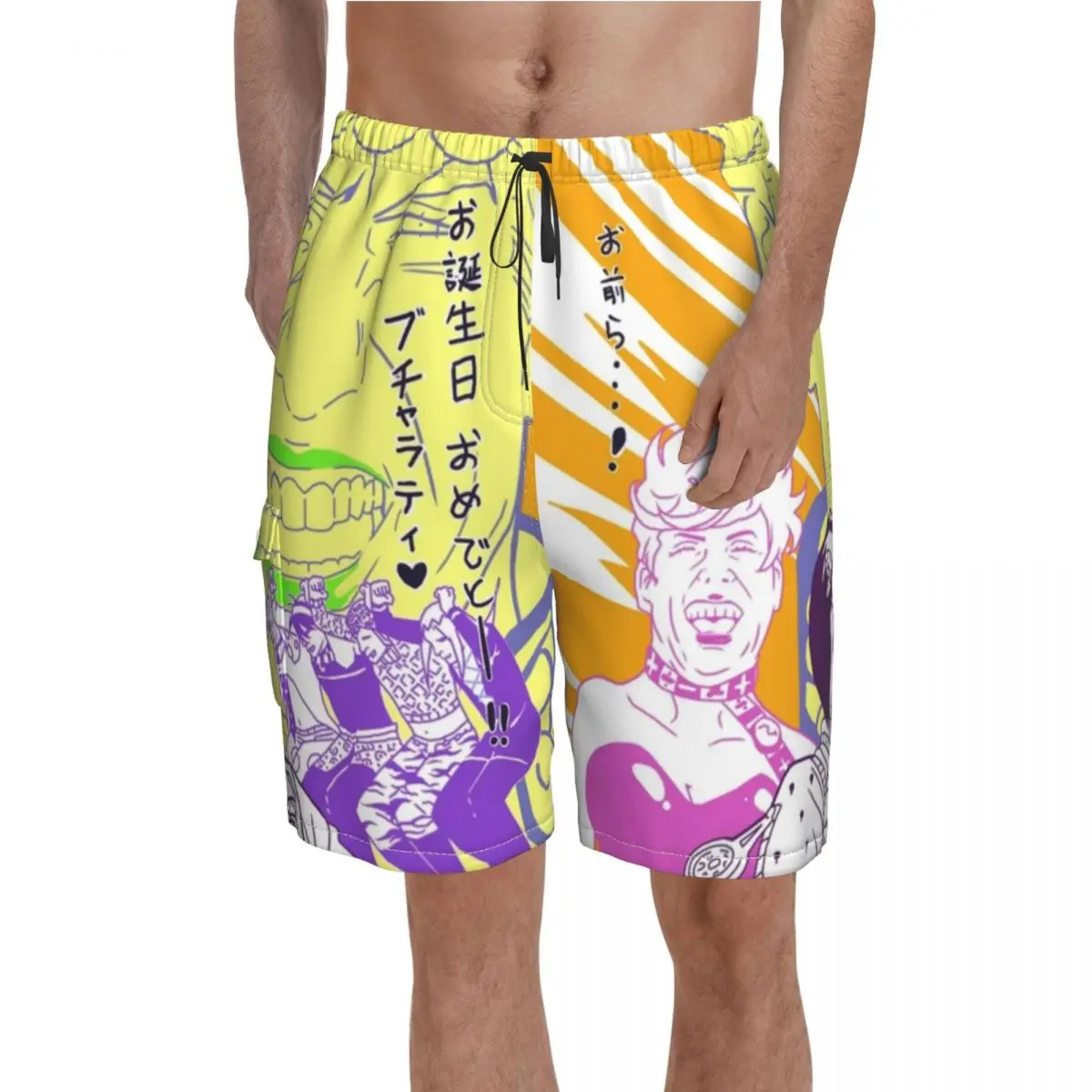 

Jojo Bizarre Adventure Board Shorts Meme Bucciarati Laughing Tom Cruise Beach Shorts Elastic Waist Funny Print Swimming Trunks