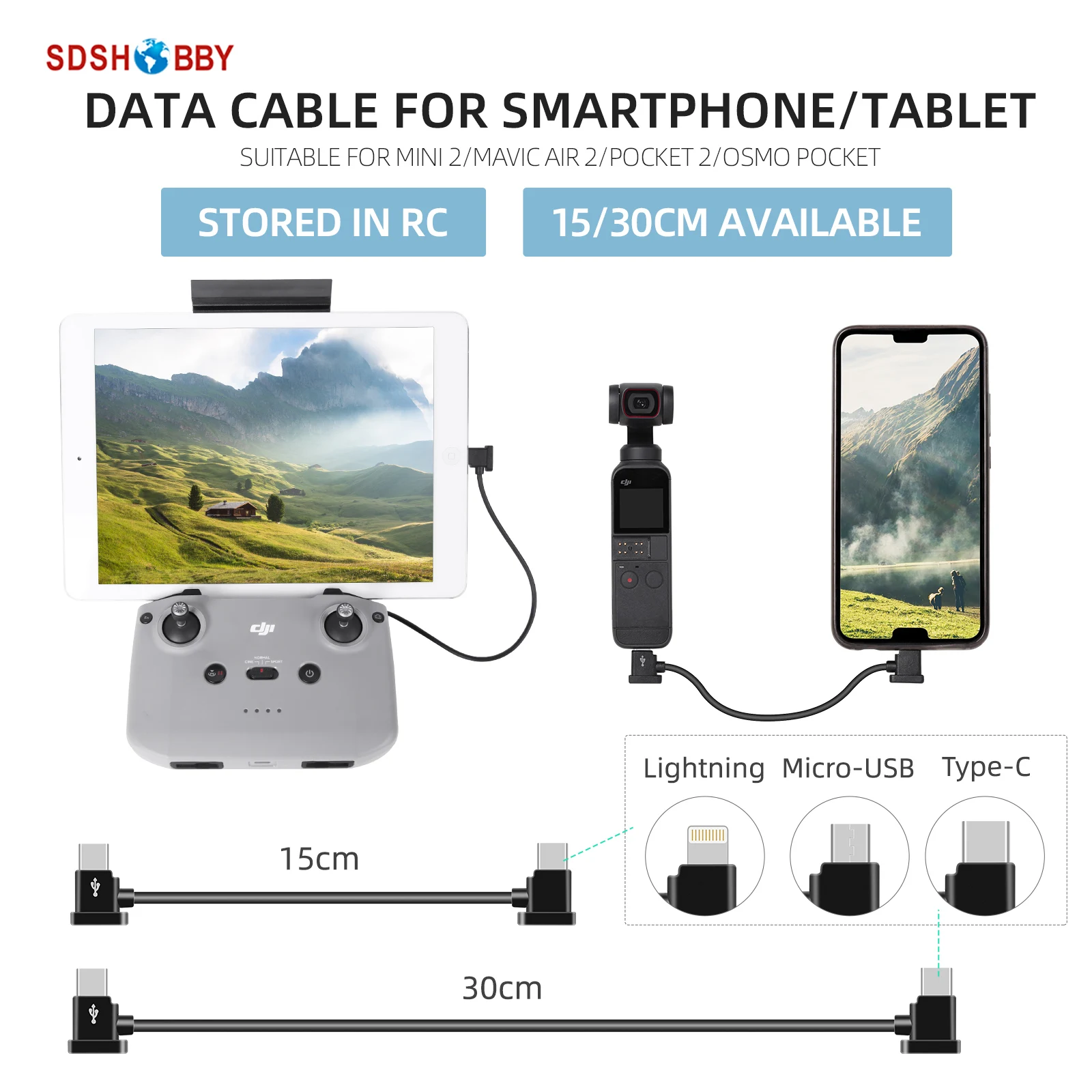 

Кабель для передачи данных USB/Lightning/Micro-USB, 15/30 см, 1 шт.