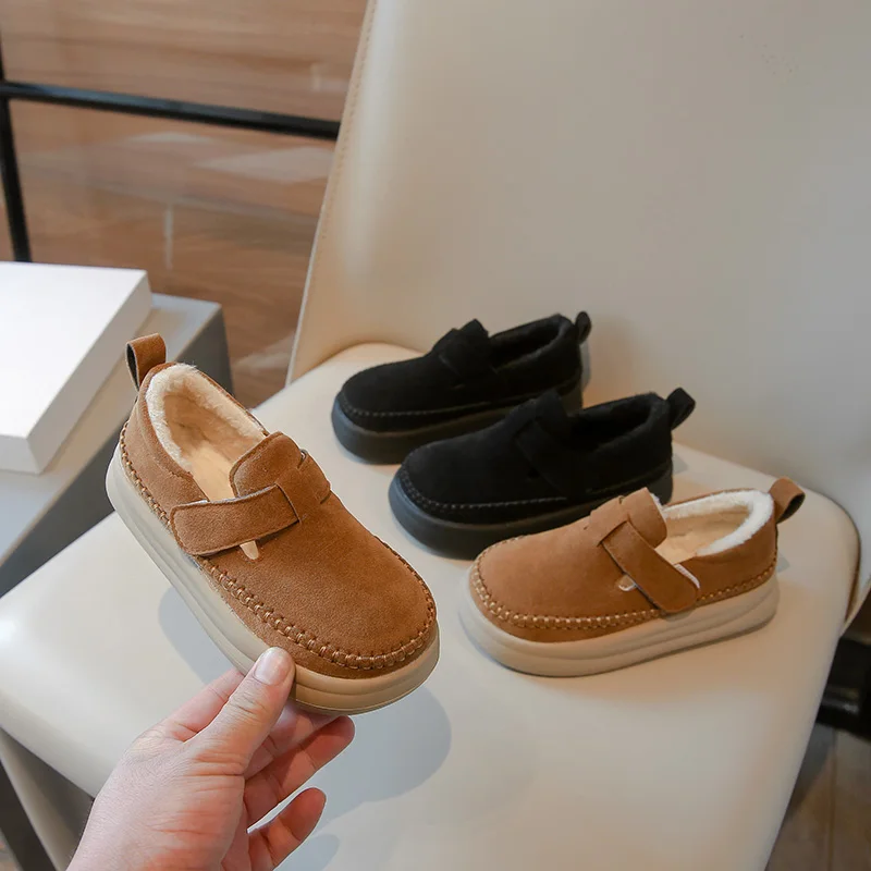 Черные/коричневые детские хлопковые туфли без шнуровки на мягкой подошве