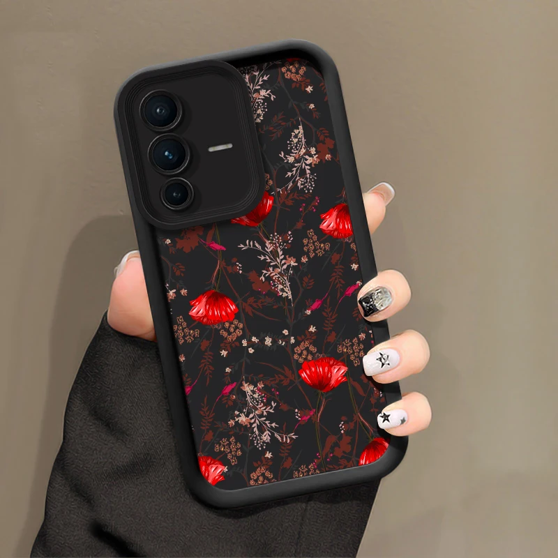 Blooming Red Flowers Phone Case For Vivo S17 S16E S16 S15 S12 S1 Pro Silicone Camera Lens Protection Shockproof Soft Cover Coque