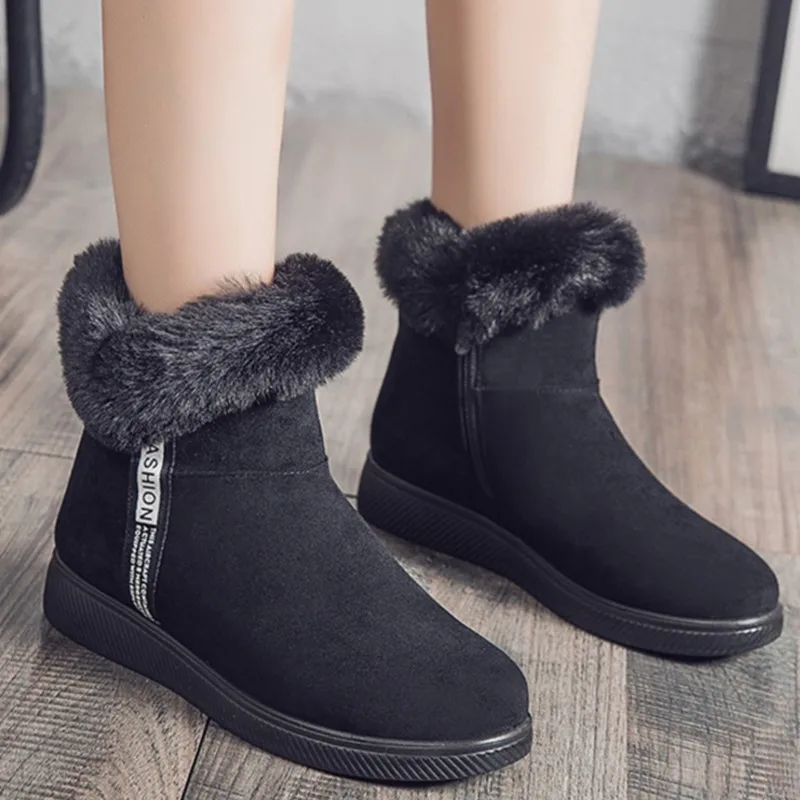 

Snow Women Boots Platform Fur Boots Ladies Zipper Shoes Woman New Ankle Boots Flat Soft Women's Winter Shoes Botas Mujer