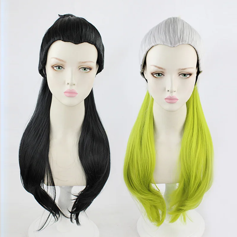 

SHANGZI Game Anime Demon Slayer Cosplay Wig Pre Styled 80cm Long Silver green gradient black ponytail Heat Resistant Synthetic