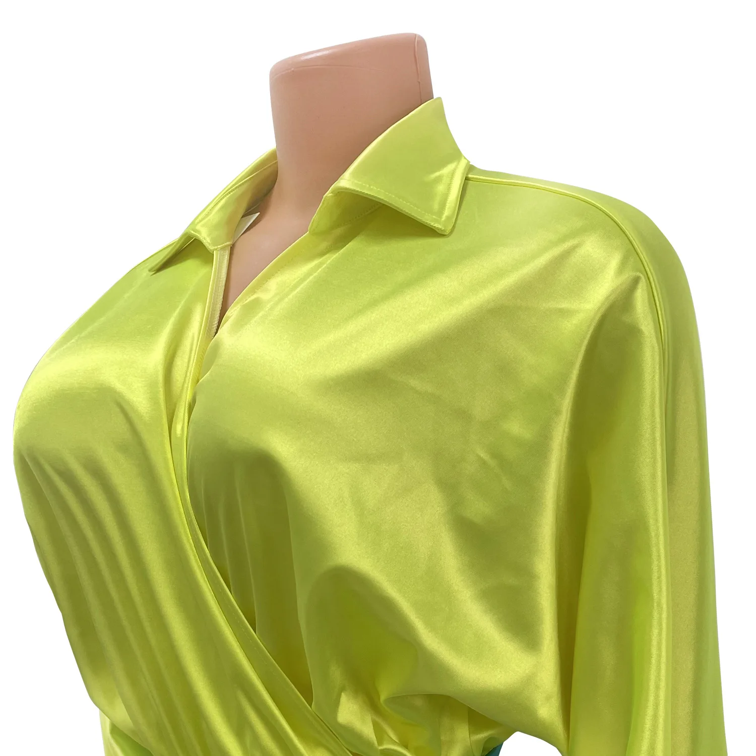 Женский атласный комплект из двух предметов предметов: флуоресцентная желтая