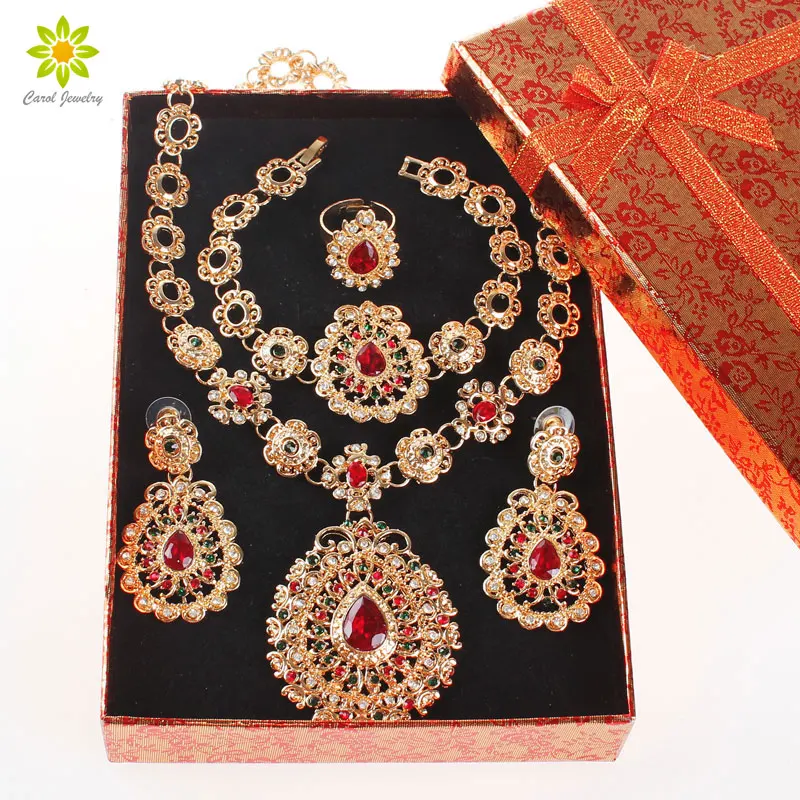 

Bridal Jewelry Sets Gold Color Jewelry Set Trendy Necklace Earrings Bracelet Set For Women Dubai Jewelry Set+Gift Boxes