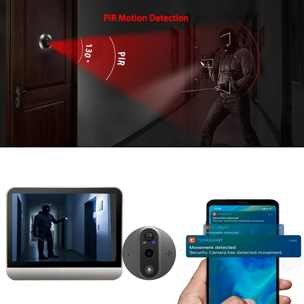 Фото Tuya глазок дверной звонок камера 3MP безопасность умный дом 4,3 IPS экран ночной PIR Wi-Fi телефон беспроводной цифровой дверной звонок для дома №3