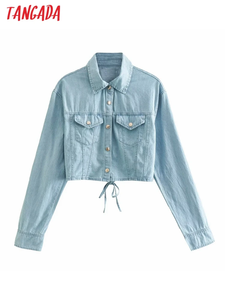 

Tangada 2022 Women Bow Backless Denim Blouse Long Sleeve Chic Female Tops 4M167