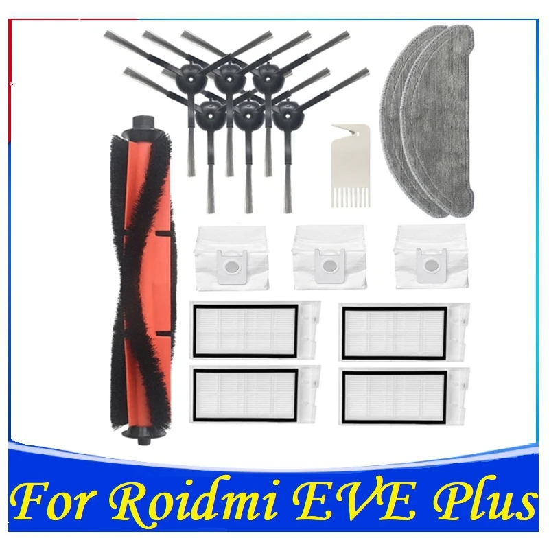 

17Pcs Replacement Accessories Kit For Roidmi Eve Plus Robot Vacuum Main Side Brush HEPA Filter Mop Cloth Dust Bag