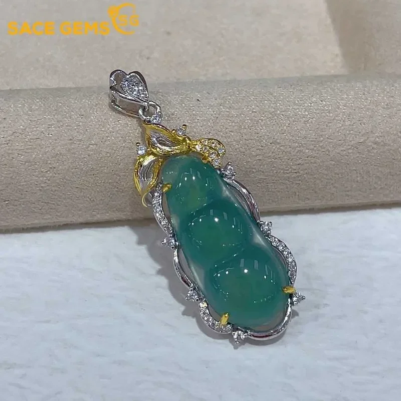 SACE GEMS S925 Стерлинговое Серебро сертифицировано 11*26 мм натуральный нефрит подвеска