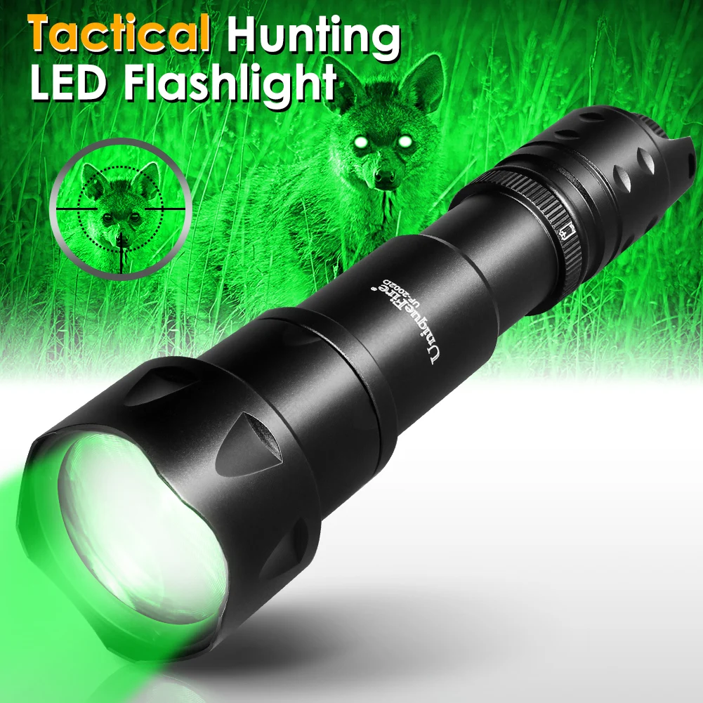 UniqueFire 2002D Fresnel Lens XPE LED Flashlight Green Beam Light Dimmer Swtich Indicator Zoomable Lanterna Torch For Hunting