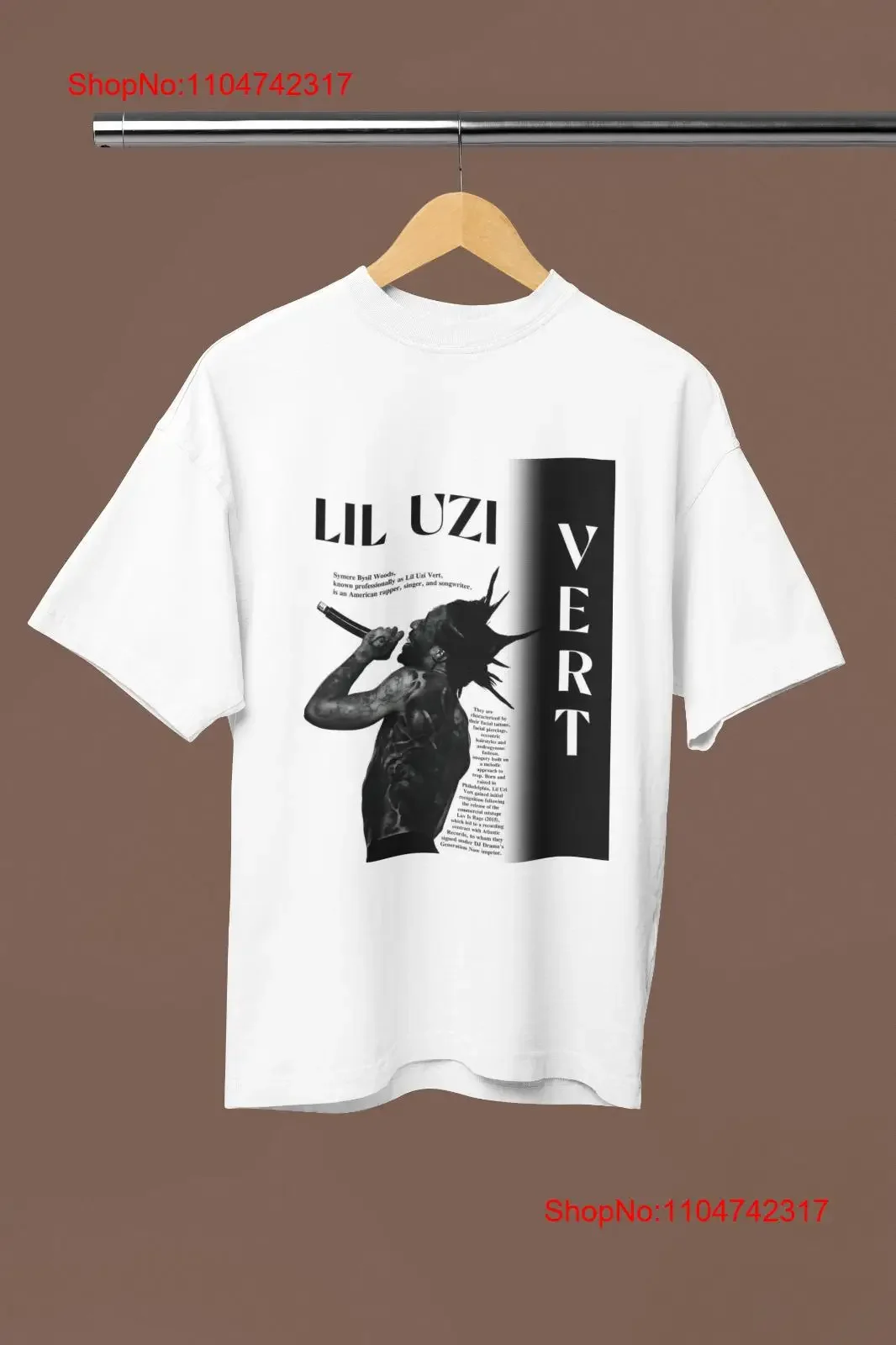 Фото Lil Uzi Vert монохромная футболка с плакатом, винтажная стираная унисекс, повседневный универсальный растянутый топ для повседневной носки, уличная одежда №1