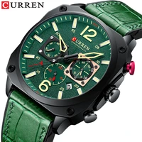 curren brand luxury men green quartz wristwatches for male luminous chronograph dial leather sports watch relogio masculino