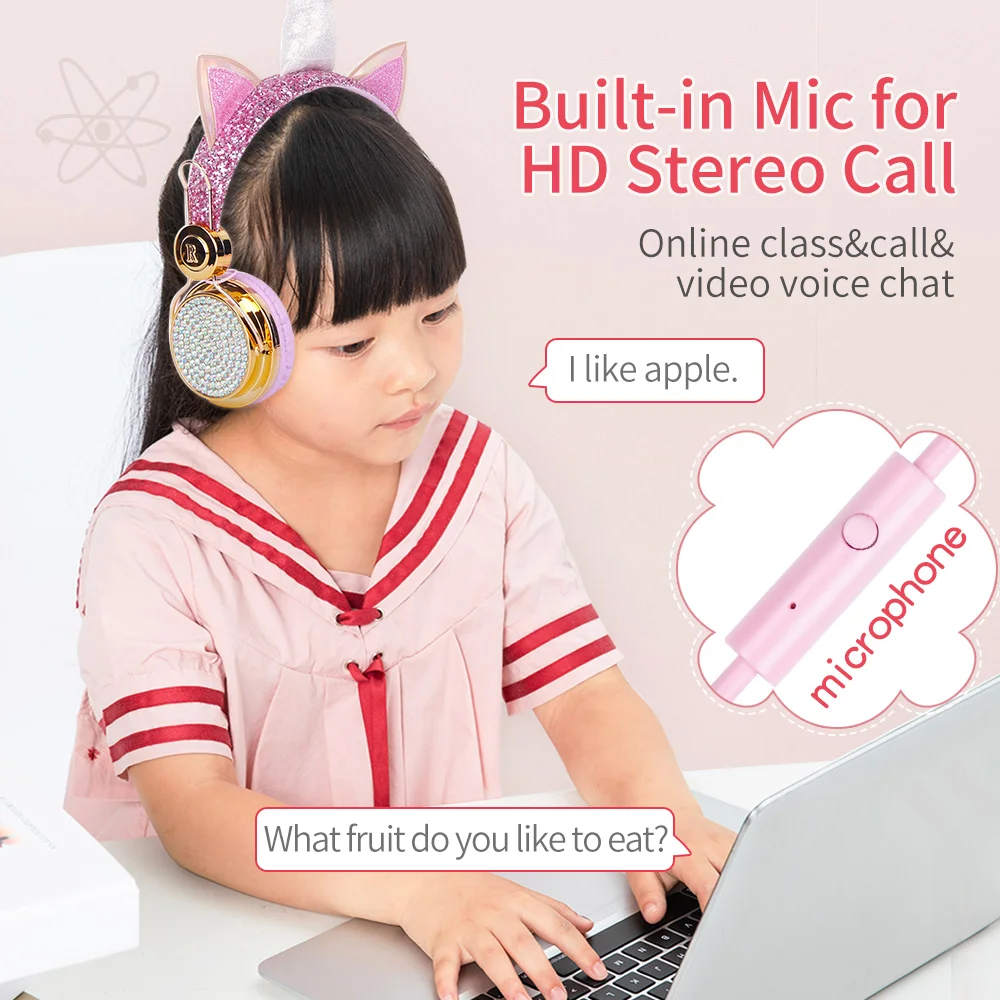 Проводная гарнитура с микрофоном детские наушники Единорог проводом проводная