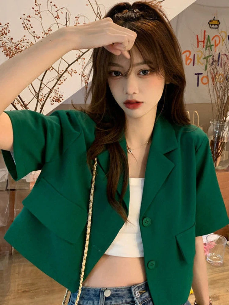 Женский короткий пиджак на пуговицах однотонный Повседневный укороченный с