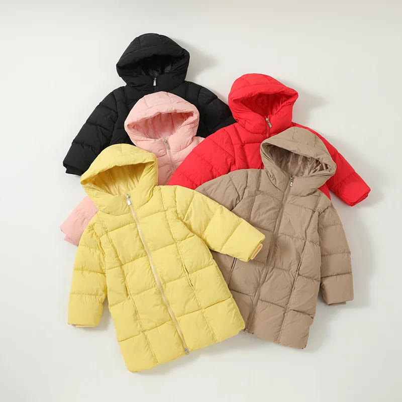 

2022 new children's down jacket over the knee long boys and girls winter clothing thickened warm matte cotton jacket winter down