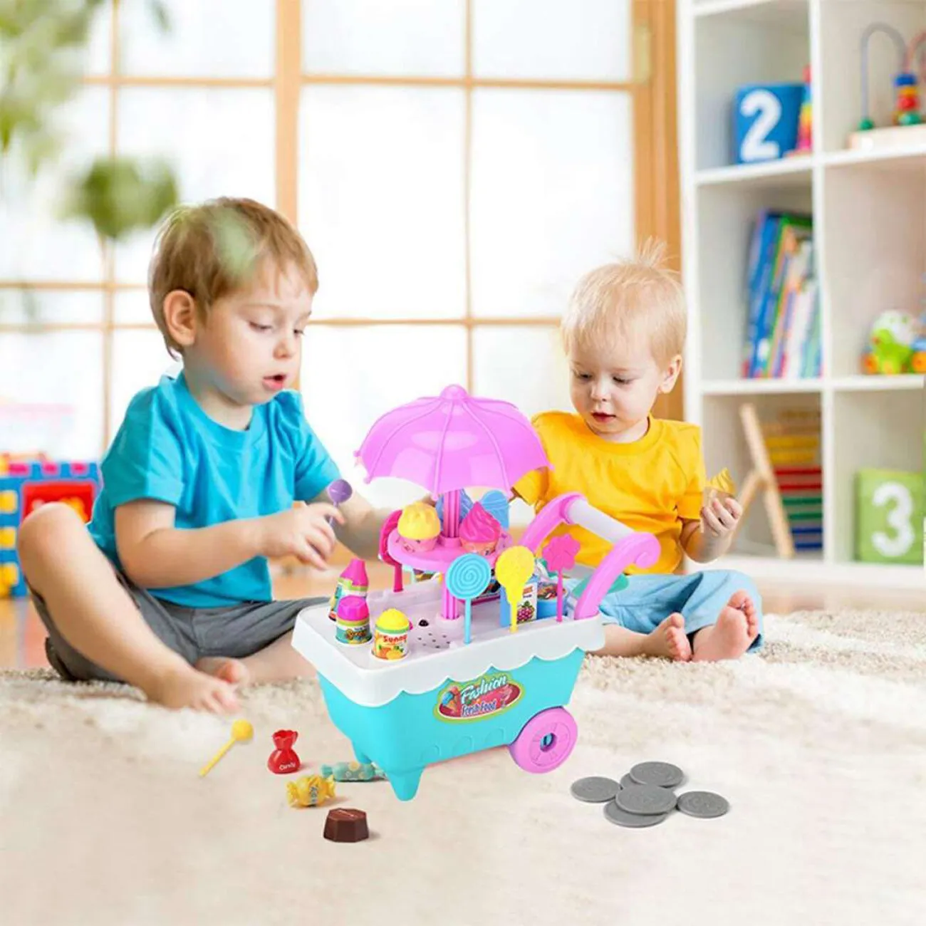 

1 Set Ice Cream Toy Pretend Role Play Educational Intelligent Simulation Colorful Brain Game Trolley for Girls Boys