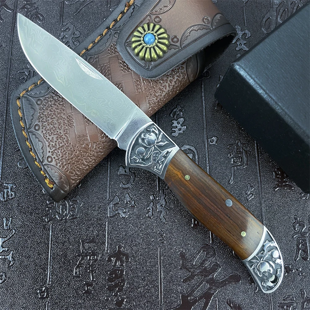 

Damascus Steel Pocket Folding Knife Rosewood Handle High Quality Tactical Combat EDC Knives Outdoor Hiking Camping Hunting Tool