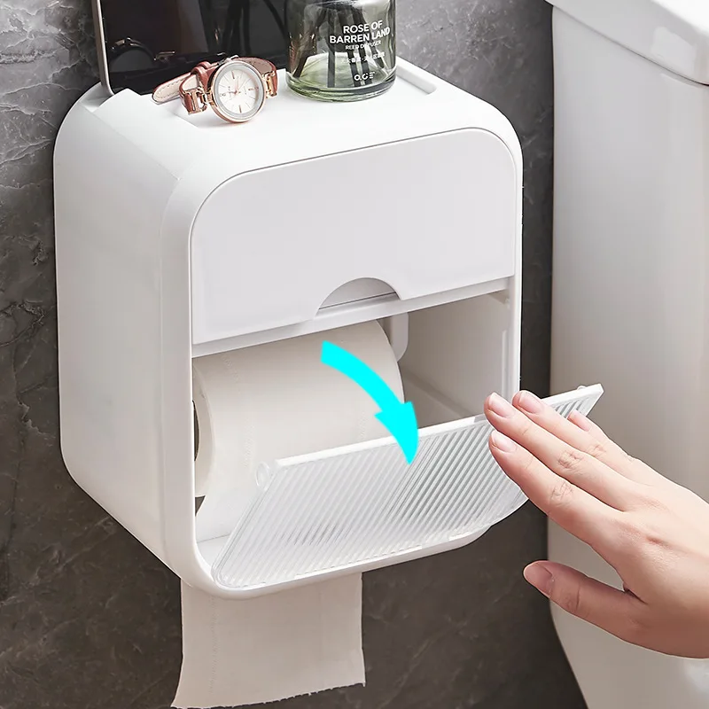 

Wall Mounted Toilet Paper Holder Waterproof Tray Roll Tube for Toilet Paper Storage Box Tray Tissue Box Shelf Bathroom Supplies